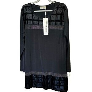 GRANDE MADAME Black/Grey Linen Long Sleeve Dress Women’s Size Large L NWT